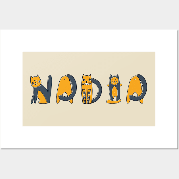 Nadia | Girl Name | Cat Lover | Cat Illustration Wall Art by LisaLiza